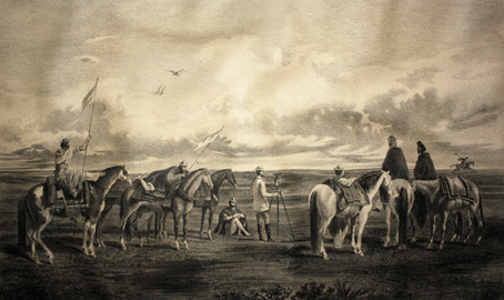 El agrimensor, dibujo de León Palliere (1864), litografía Pelvilain, medidas originales: 31,5 x 18,5cm.